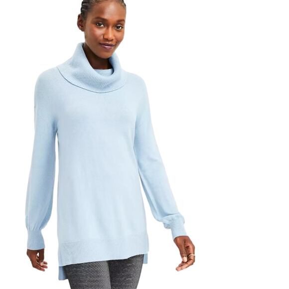 Loft Tunic Sweater Petite Dusty Blue Cowl Hi Low Hem Soft Tunic Sweater XSP NEW - Picture 11 of 11